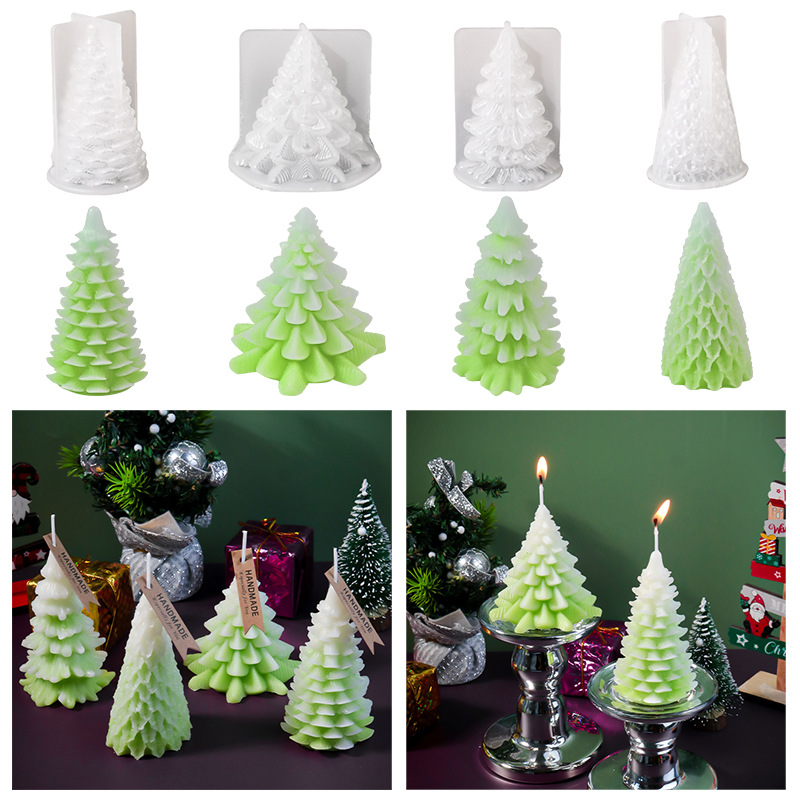 Holiday Candle Set - 日曜大工コーンクリスマスツリーエポキシシリコンモールド、キャンドルデコレーション、アロマテラピー、石膏、オーナメント