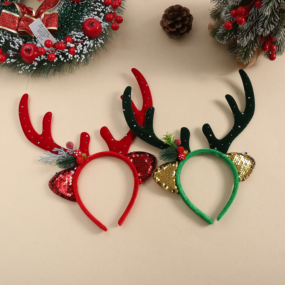 Reindeer Antlers Headband - 1個入り、子供用クリスマス・スパンコール・トナカイの角のヘアバンド。かわいくて使いやすいトナカイのヘアバンドで、クリスマスの衣装や写真撮影の小道具としても最適。