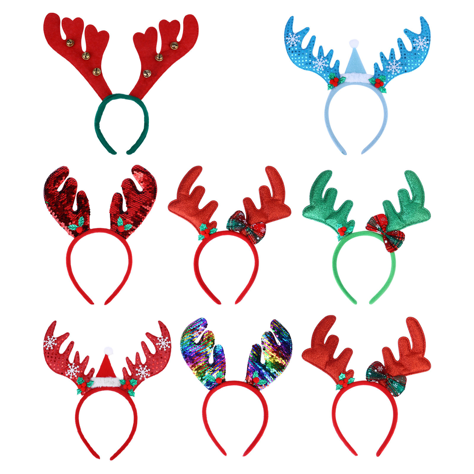 Reindeer Antlers Headband - 8個入り、角のついたヘッドドレス、ピンク色のヘアバンド、かわいいヘアアクセサリー、鹿のコスチューム、まとめ売り、トナカイのヘアピン、ヘアバンド