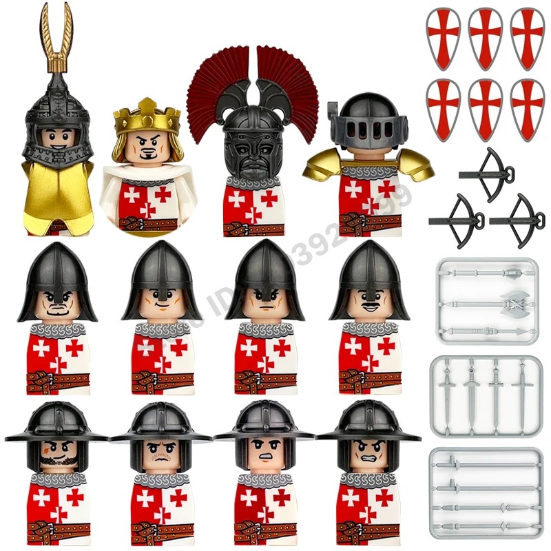 Lego Set Technic - 十字軍、テンプル騎士団、ローマの戦士、中世ヨーロッパ、中世の軍事人物、ブロック玩具、城、王、軍団セット