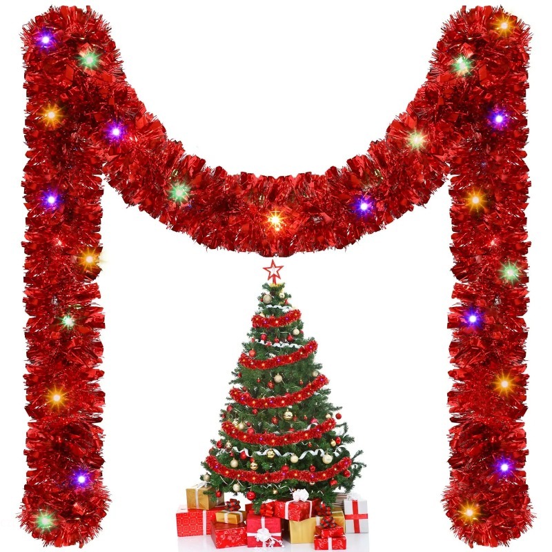 Tinsel Garland Decoration - 1個 5メートル クリスマスティンセルガーランド装飾品 耐久性のあるお祝いの装飾 室内/屋外用 ハンギングパーティーツリーデコレーション