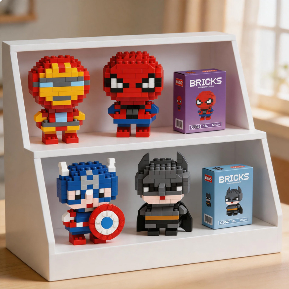 Lego Set Technic - スパイダーマン、アイアンマン、キャプテン・アメリカ＆バットマン Qバージョン ミニ粒子ブロック、漫画グッズ、DIYホリデーギフト