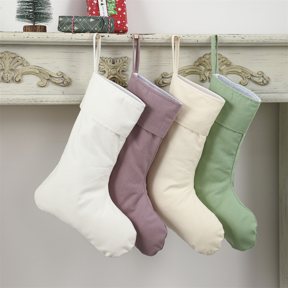 リネン製クリスマスストッキング、ナチュラル無地ソックス、暖炉 - Christmas Stocking Hanging のレビューと価格
