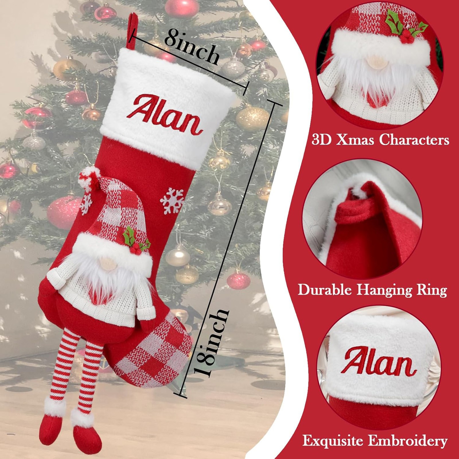 クリスマス装飾用ストッキング、クラシックなクリスマスモチーフ - Christmas Stocking Hanging のレビューと価格