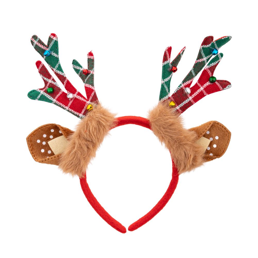 クリスマスデザインの角型ヘアバンド 1個入り。子供向けのユニ - Reindeer Antlers Headband のレビューと価格