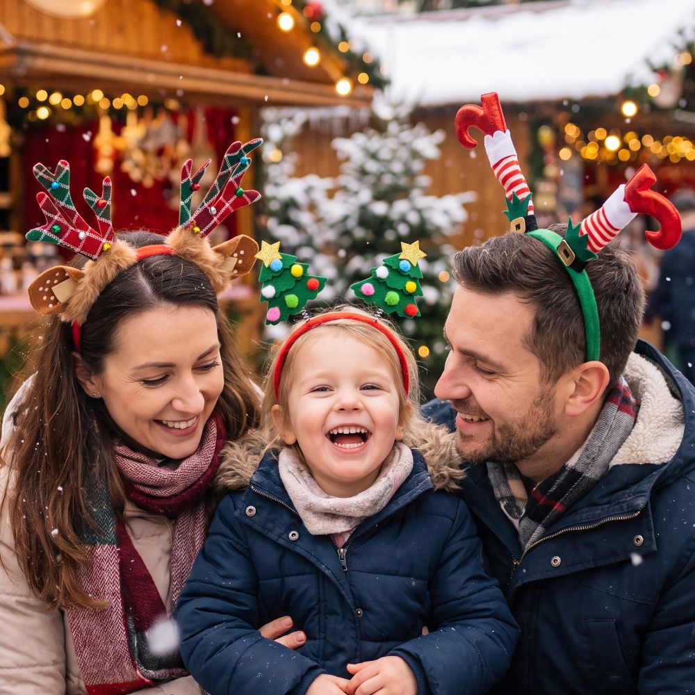 クリスマスデザインの角型ヘアバンド 1個入り。子供向けのユニ - Reindeer Antlers Headband のレビューと価格