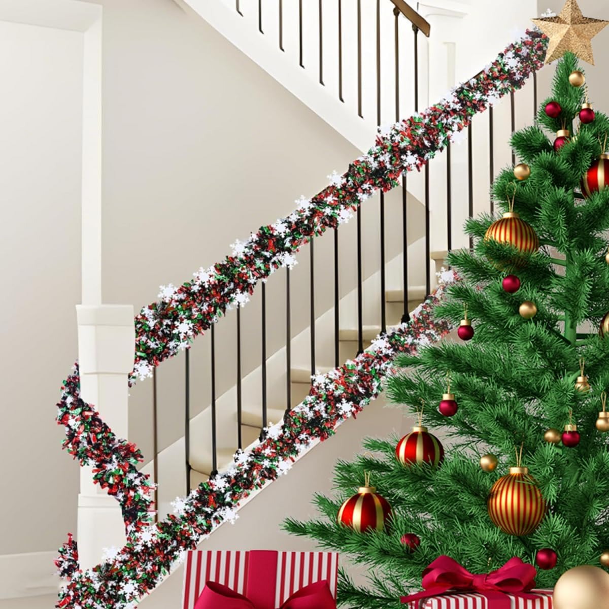 2メートルのクリスマス用ティンセルガーランド。赤と緑の輝きを - Tinsel Garland Decoration のレビューと価格