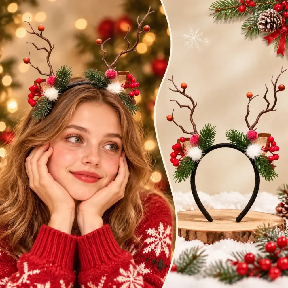 トナカイの角が付いたクリスマスヘアバンド。ベルが付いており、 - Reindeer Antlers Headband のレビューと価格