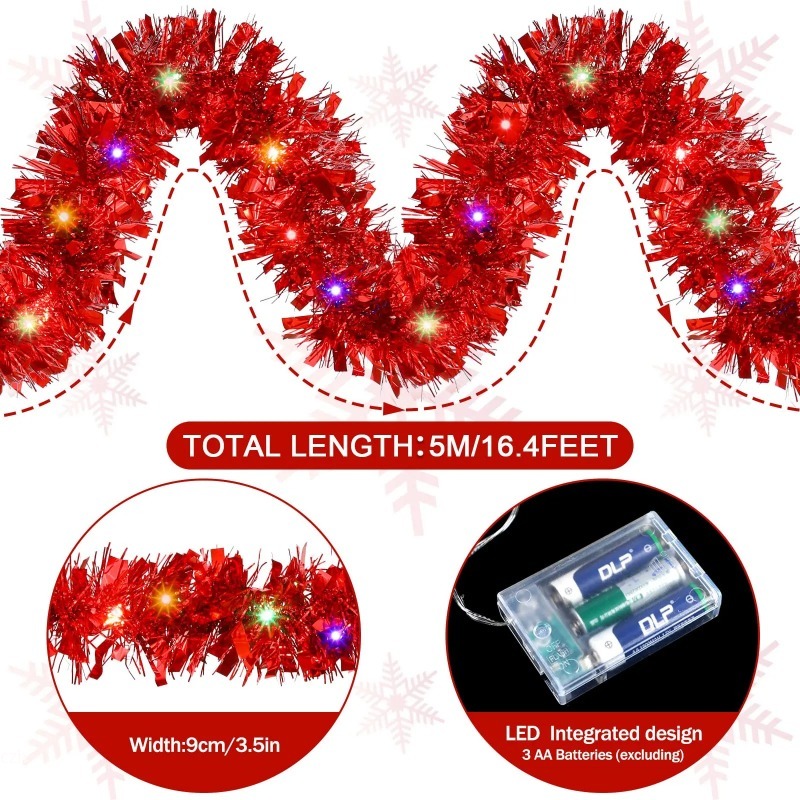 1個 5メートル クリスマスティンセルガーランド装飾品 耐久 - Tinsel Garland Decoration のレビューと価格